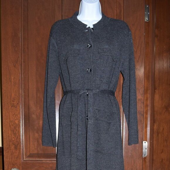 Harve Benard Wool Blend Long Gray Sweater Jacket Size Small Dark Academia - Picture 5 of 16